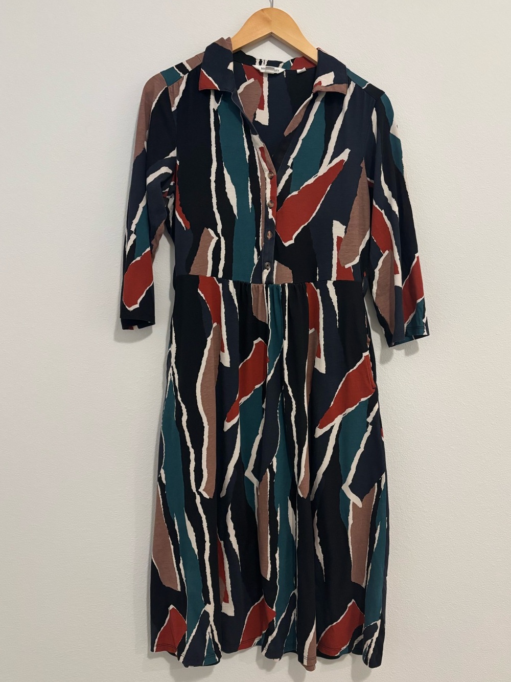 White Stuff Ava Jersey Midi Shirt Dress Black Abstract Print (No Belt) -Size 6